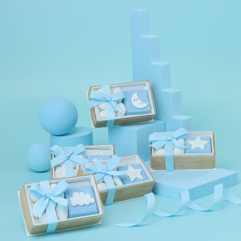 Baby boy acrylic decorated chocolate view top box giveaway