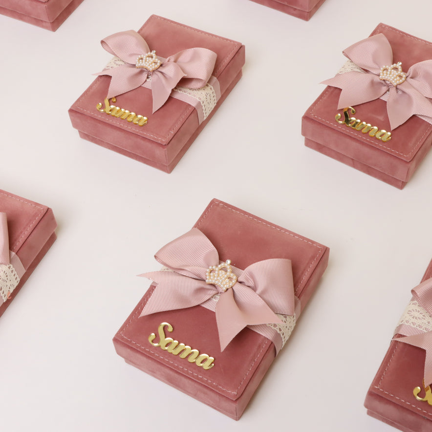 Set of 20 Baby acrylic name decorated velvet Quran box