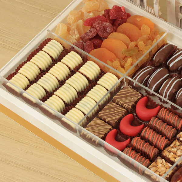 Ramadan Mubarak designed premium chocolate & dates acrylic leather medium tray