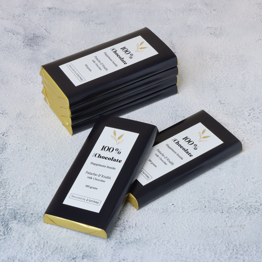 Set of 3 corporate branded knafeh pistachio loose milk chocolate bar