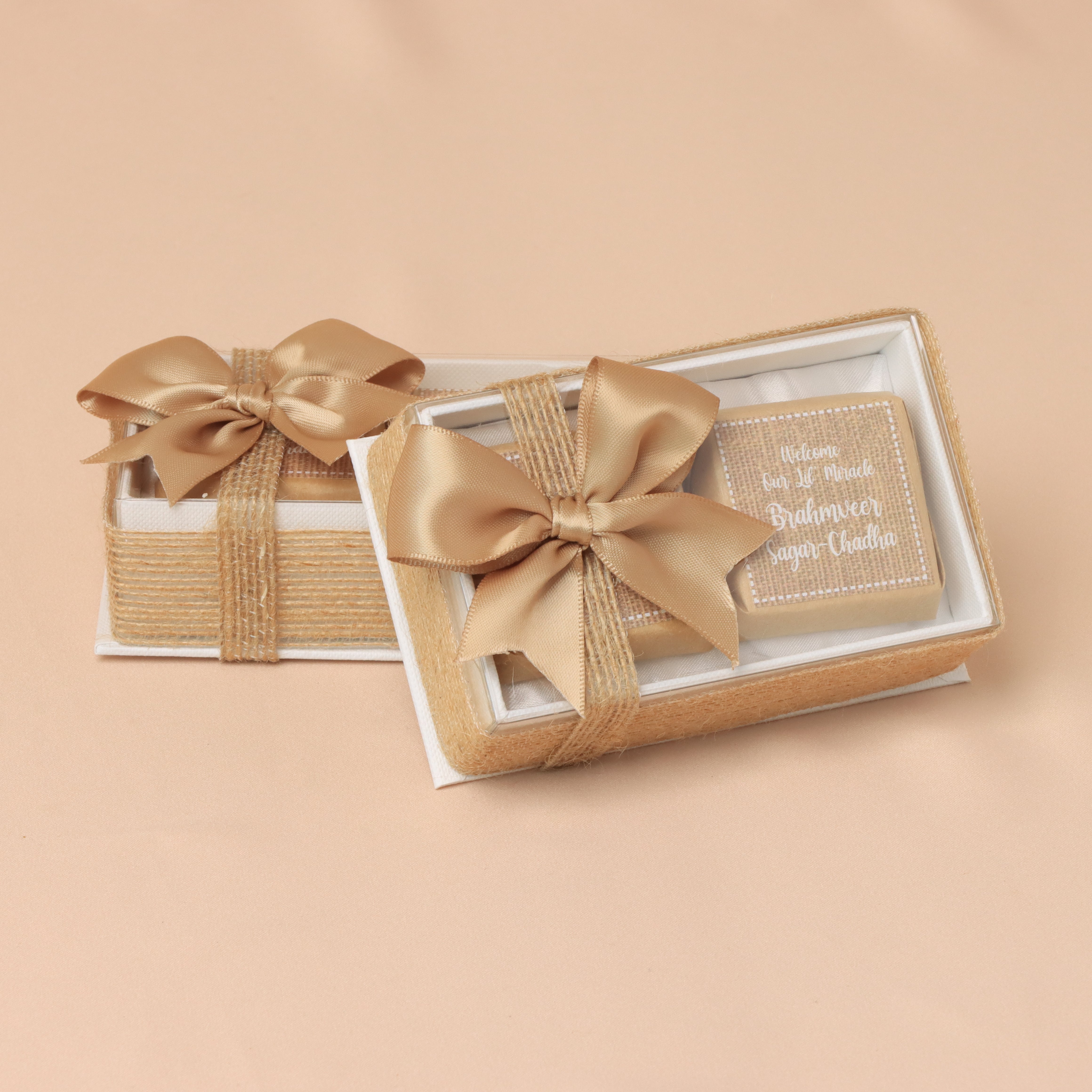 Set of 20 Baby personalized rustic designed premium chocolate box giveaways