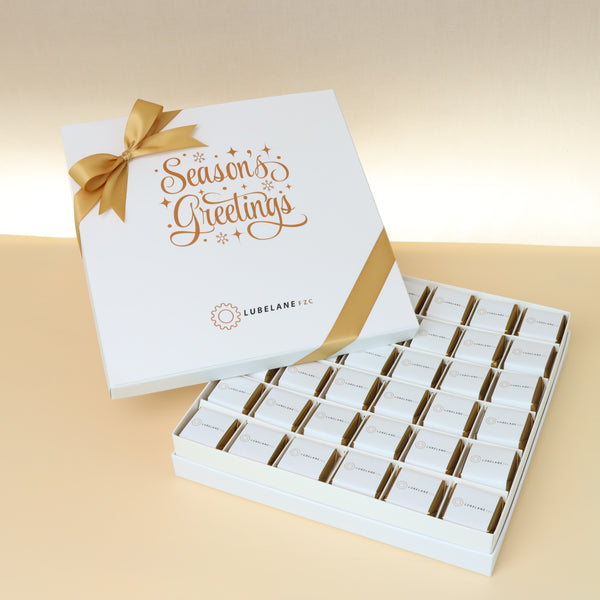 Set of 2 Corporate branded chocolate hard box with printed top card.