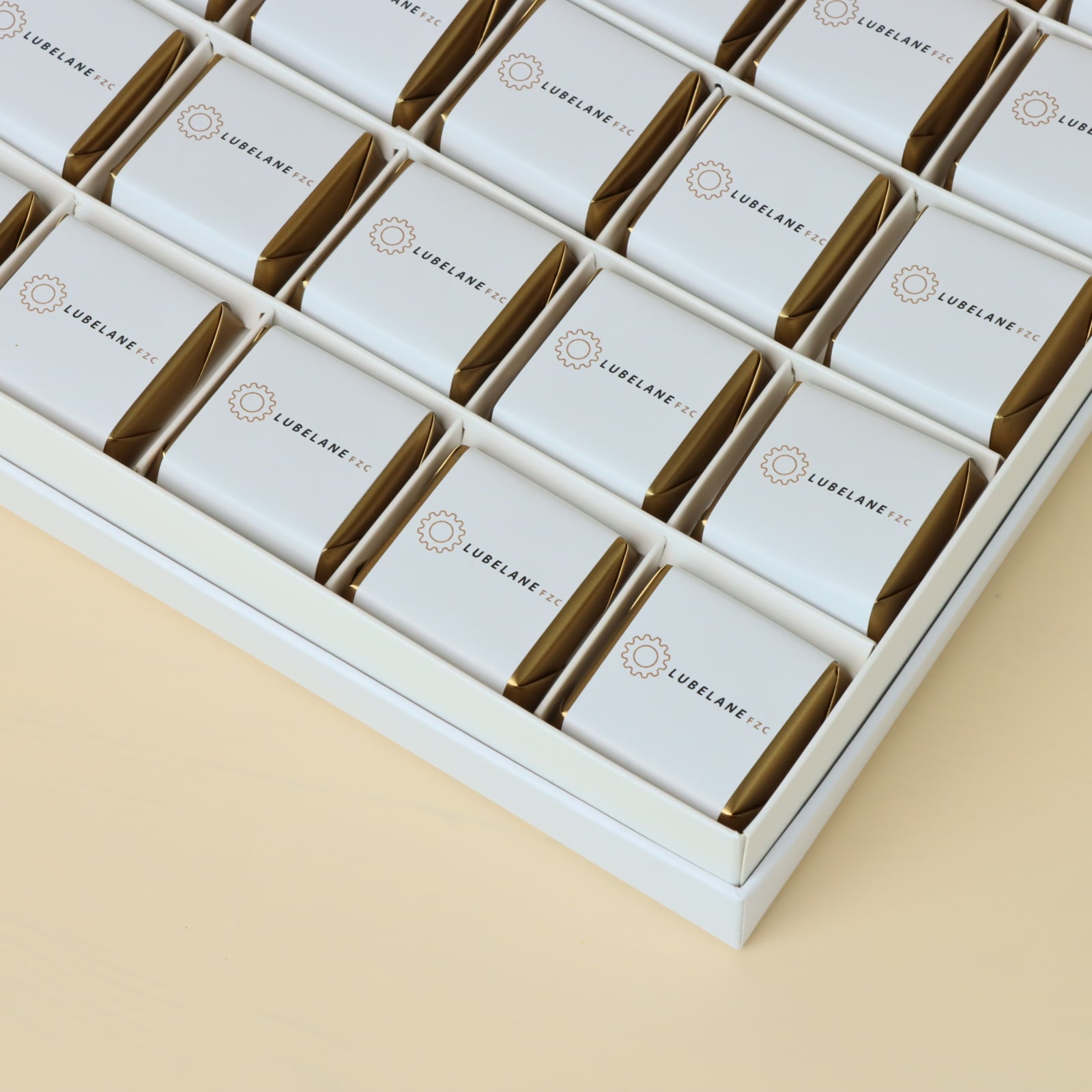 Set of 2 Corporate branded chocolate hard box with printed top card.