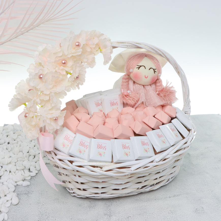 Baby girl personalized chocolate medium basket