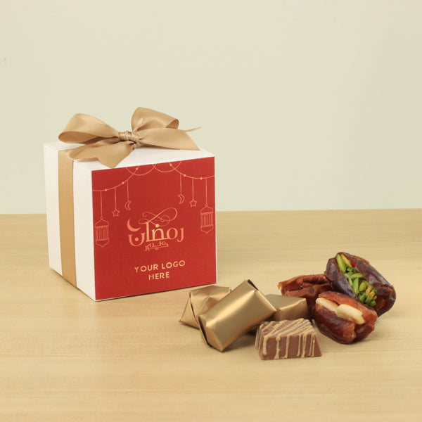Set of 20 Ramadan Mubarak designed premium chocolate & dates cube soft box
