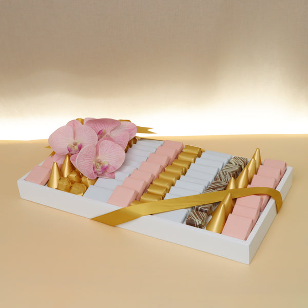 Flower decorated premium chocolate medium leather tray