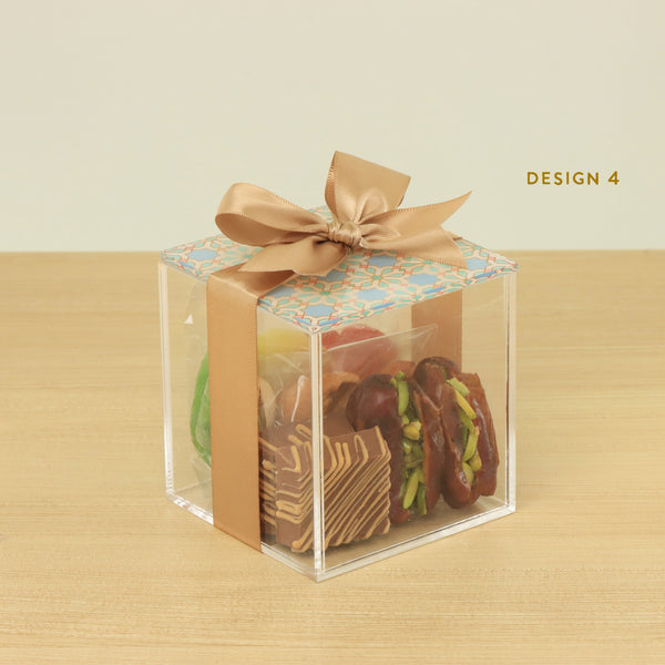 Set of 20 Ramadan Mubarak designed premium chocolate, dates & nuts acrylic box