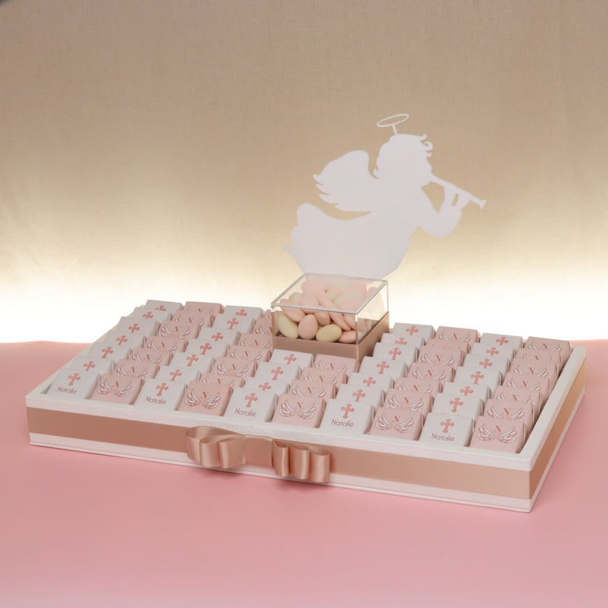 Baby girl angle theme designed premium chocolate medium leather tray