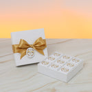 Set of 5 Corporate branded chocolate hard box with logo tag and matching ribbon