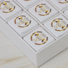 Set of 5 Corporate branded chocolate hard box with logo tag and matching ribbon