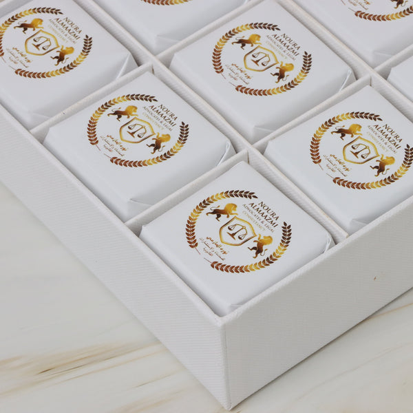 Set of 5 Corporate branded chocolate hard box with logo tag and matching ribbon