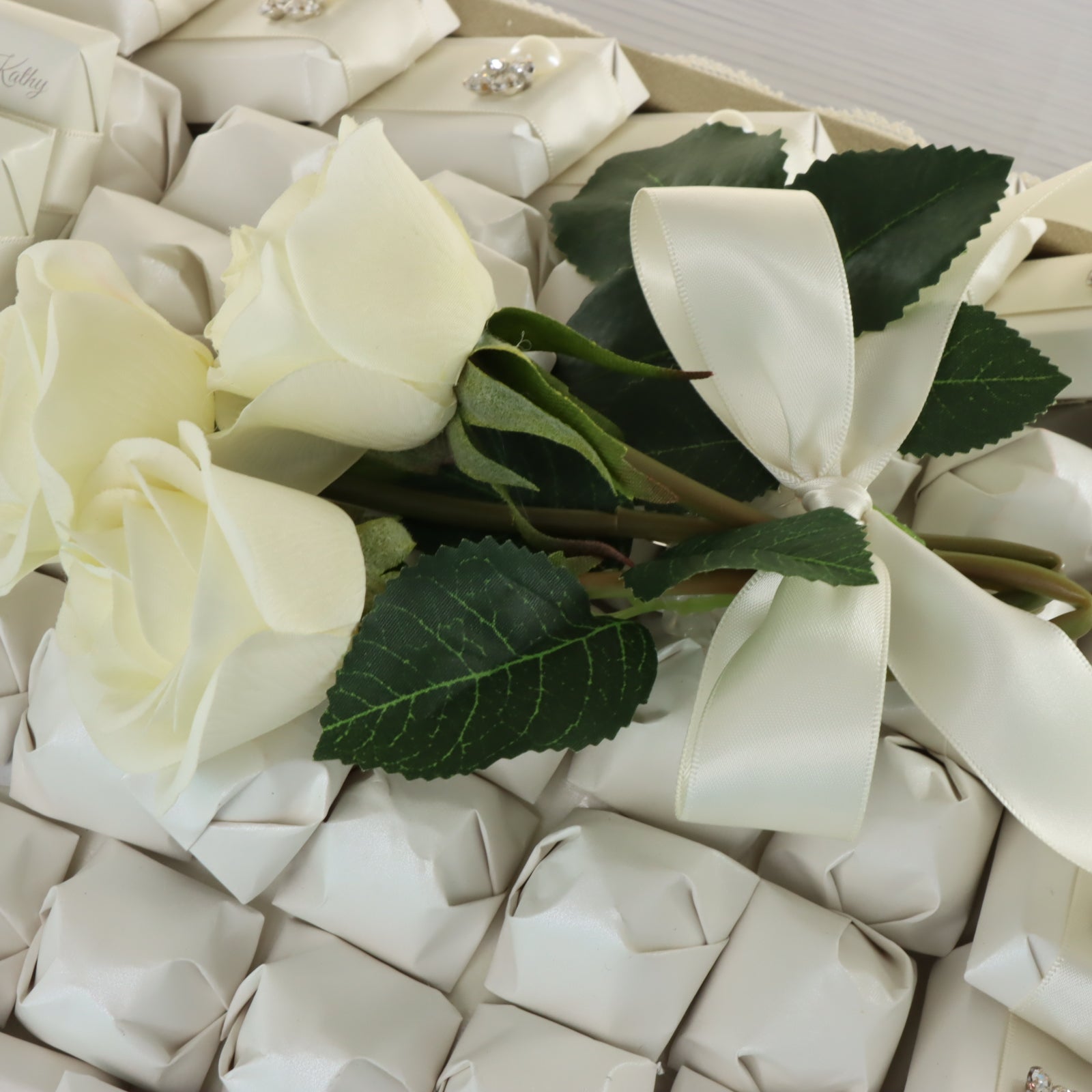 Bridal decorated chocolate leather tray