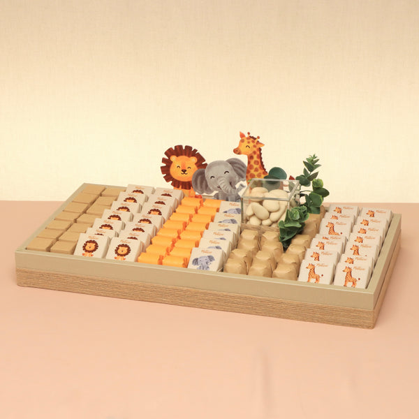 Baby safari animal designed premium chocolate medium leather tray