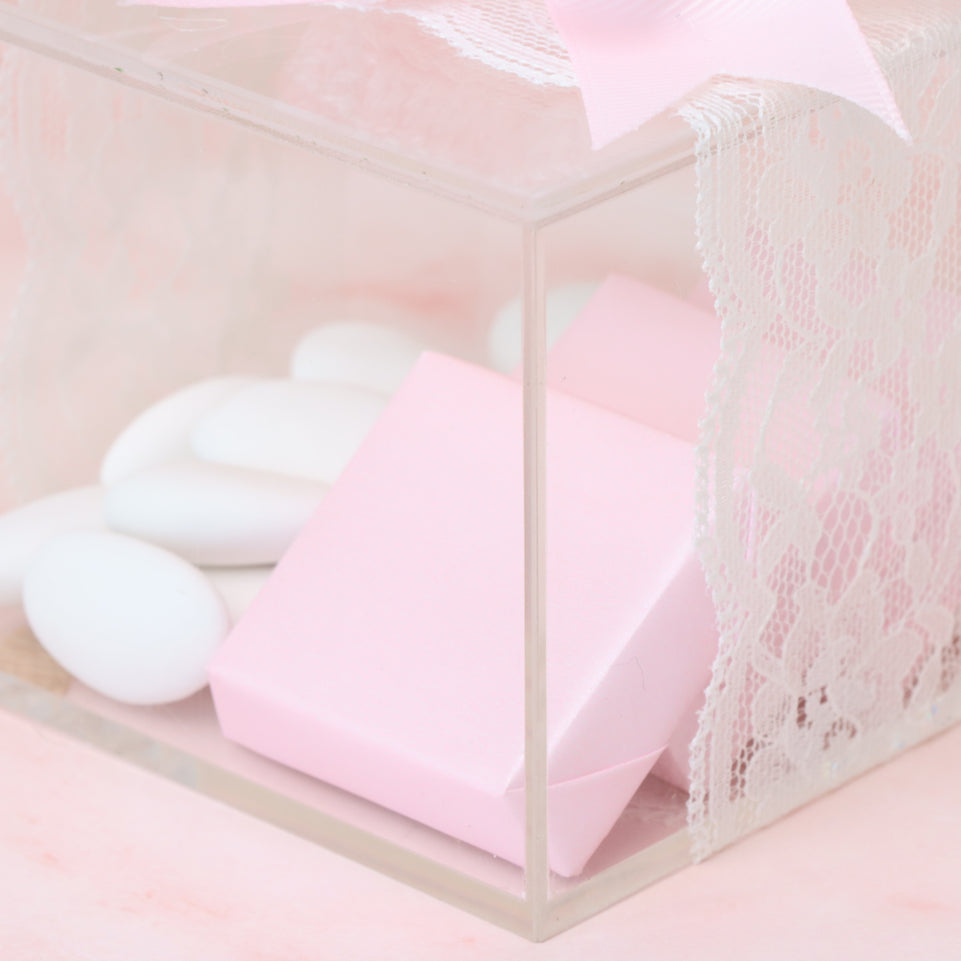 Set of 20 Baby girl crochet decorated premium chocolate & almond dragees acrylic box