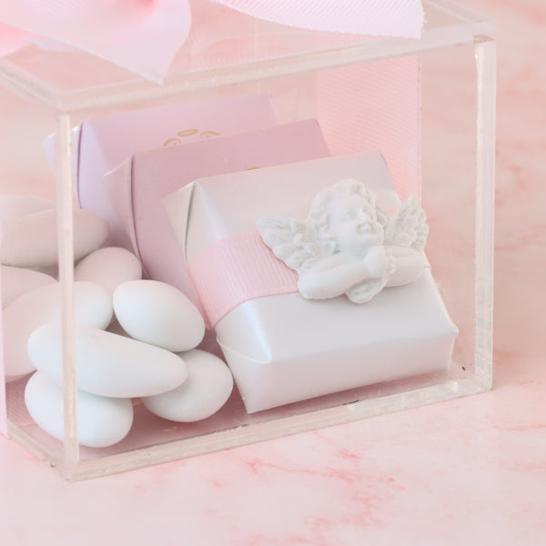 Set of 20 baby girl angel decorated premium chocolate & almond dragees acrylic box