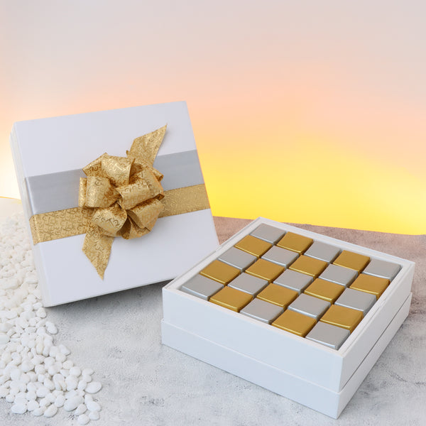 Calligraphy ribbon decorated chocolate hard box