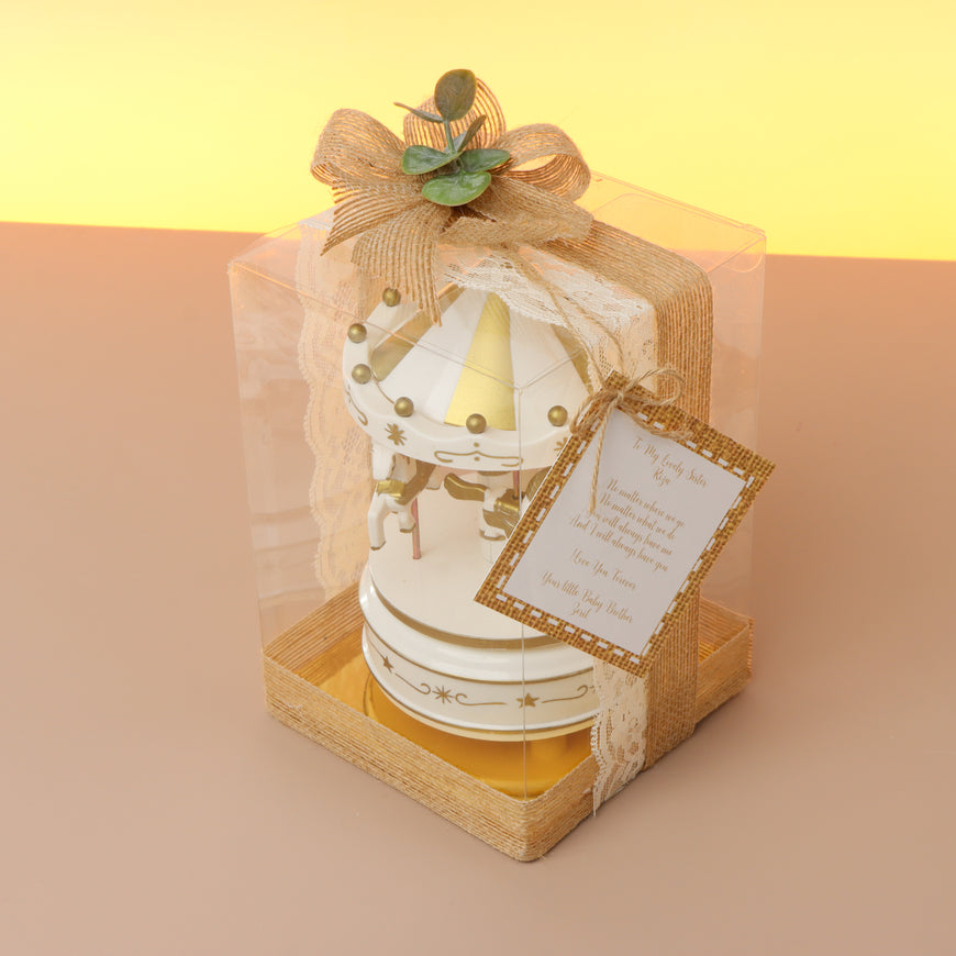 Rustic Design decorated Carousel music box giveaway