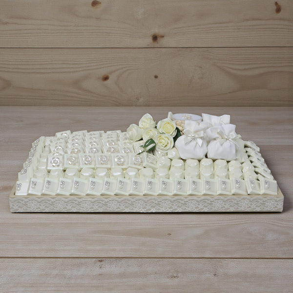 Bridal decorated chocolate leather large tray