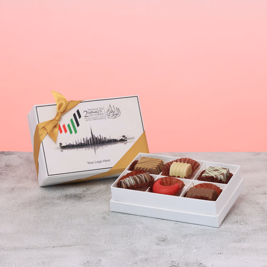 Set of 8 Corporate customized UAE national day designed premium chocolate 6P hard box