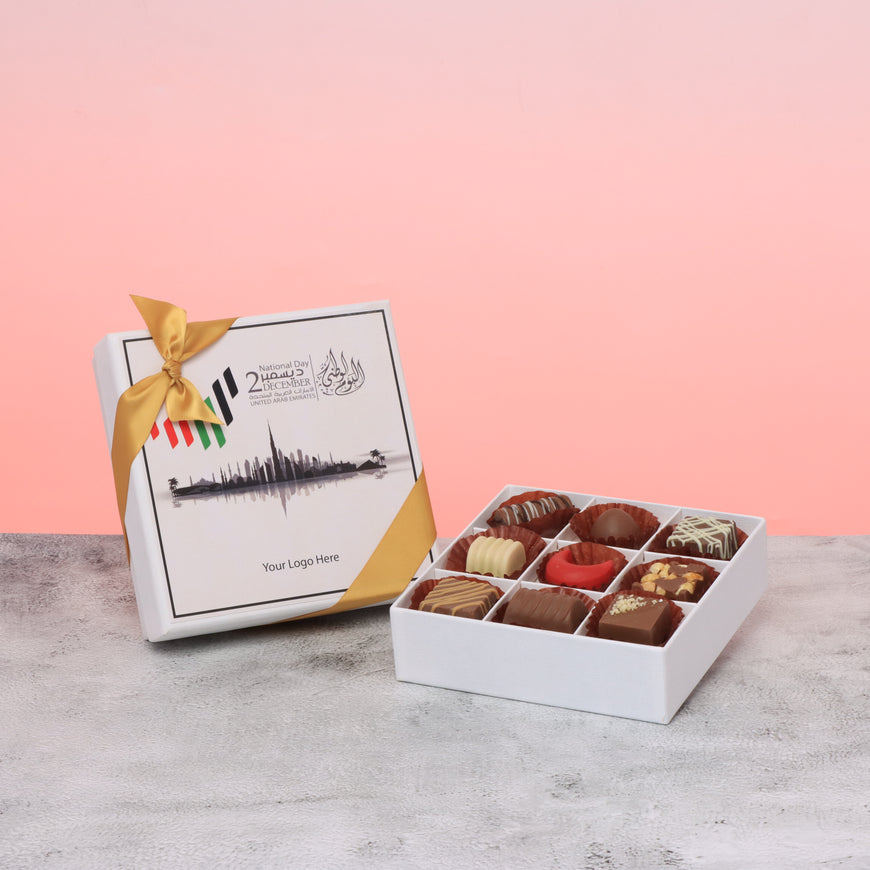 Set of 5 corporate customized UAE national day designed premium chocolate 9P hard box