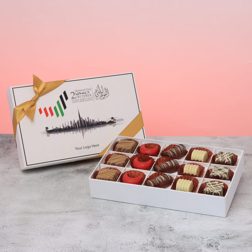 Set of 4 corporate customized UAE national day designed premium chocolate 15P hard box