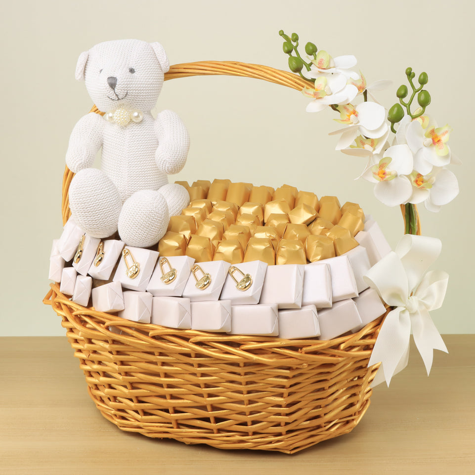 Baby teddy bear theme premium chocolate large basket