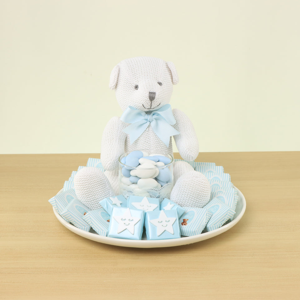 Baby boy acrylic star decorated chocolate & almond dragees ceramic plate
