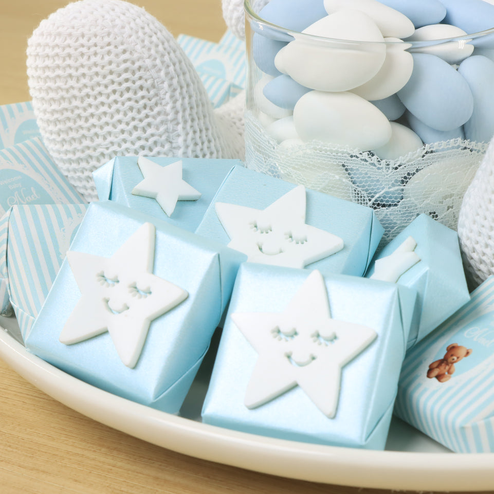 Baby boy acrylic star decorated chocolate & almond dragees ceramic plate