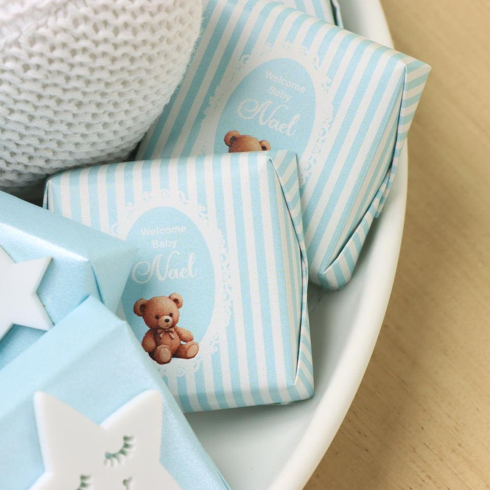 Baby boy acrylic star decorated chocolate & almond dragees ceramic plate