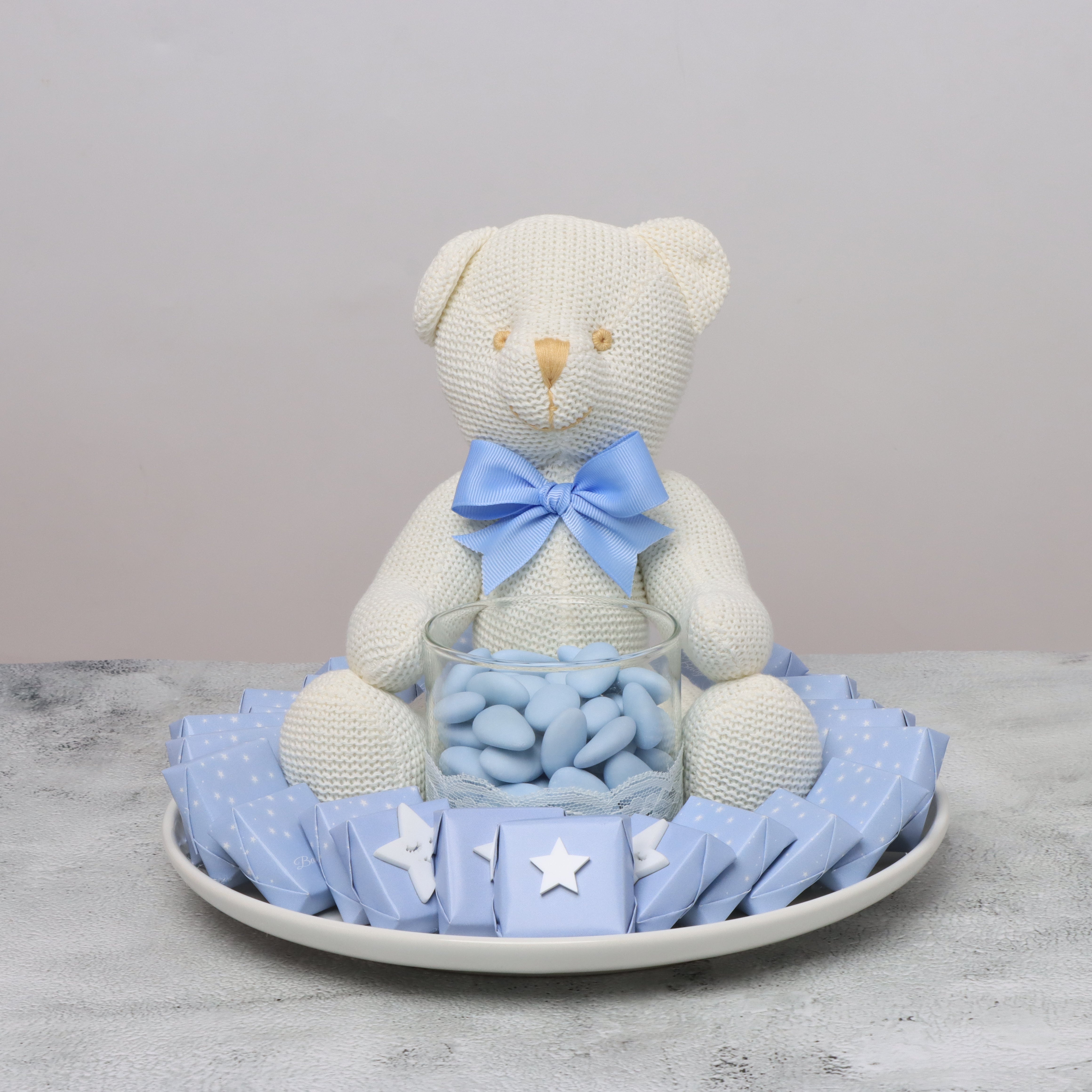 Baby boy acrylic star decorated chocolate & almond dragees ceramic plate