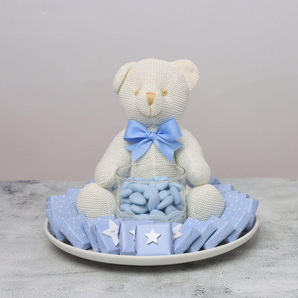 Baby boy acrylic star decorated chocolate & almond dragees ceramic plate