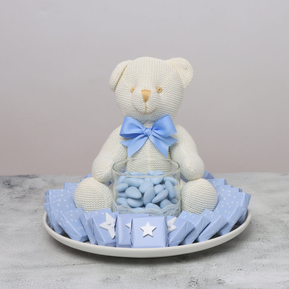 Baby boy acrylic star decorated chocolate & almond dragees ceramic plate