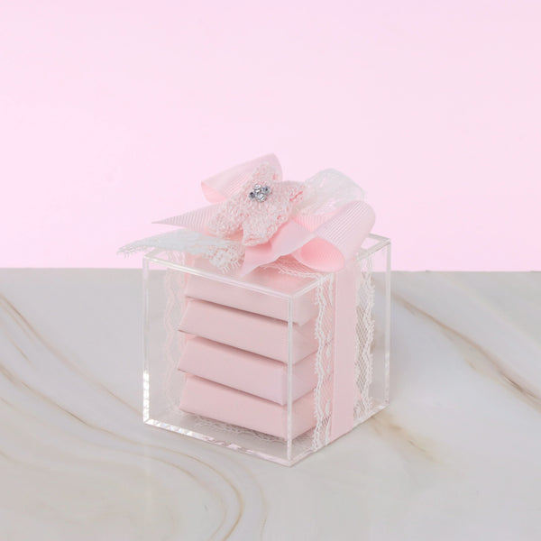 Set of 20 Baby decorated crochet bootie chocolate acrylic box