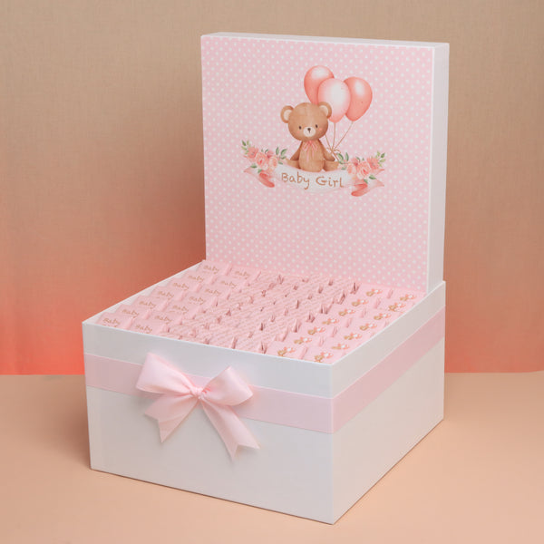 Baby girl teddy themed personalized chocolate extra large hamper