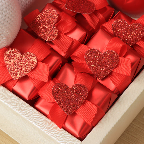 Happy valentines decorated chocolate & sweets leather medium tray with acrylic backdrop