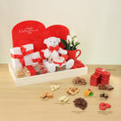 Happy valentines decorated chocolate & sweets leather medium tray with acrylic backdrop