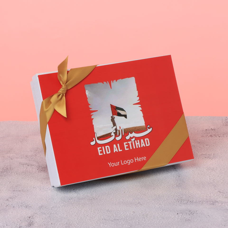Set of 5 Corporate customized Eid Al Etihad designed premium chocolate 12P hard box