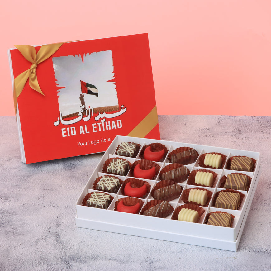 Set of 3 corporate customized eid al etihad designed premium chocolate 20p hard box