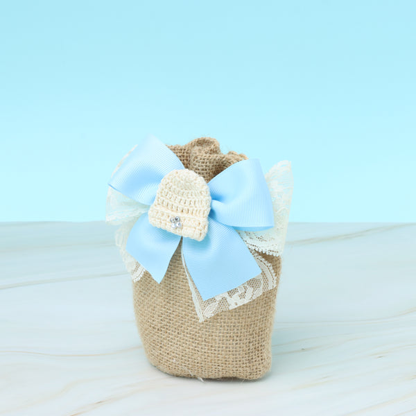 Set of 20 Baby boy crochet hat decorated chocolate bag