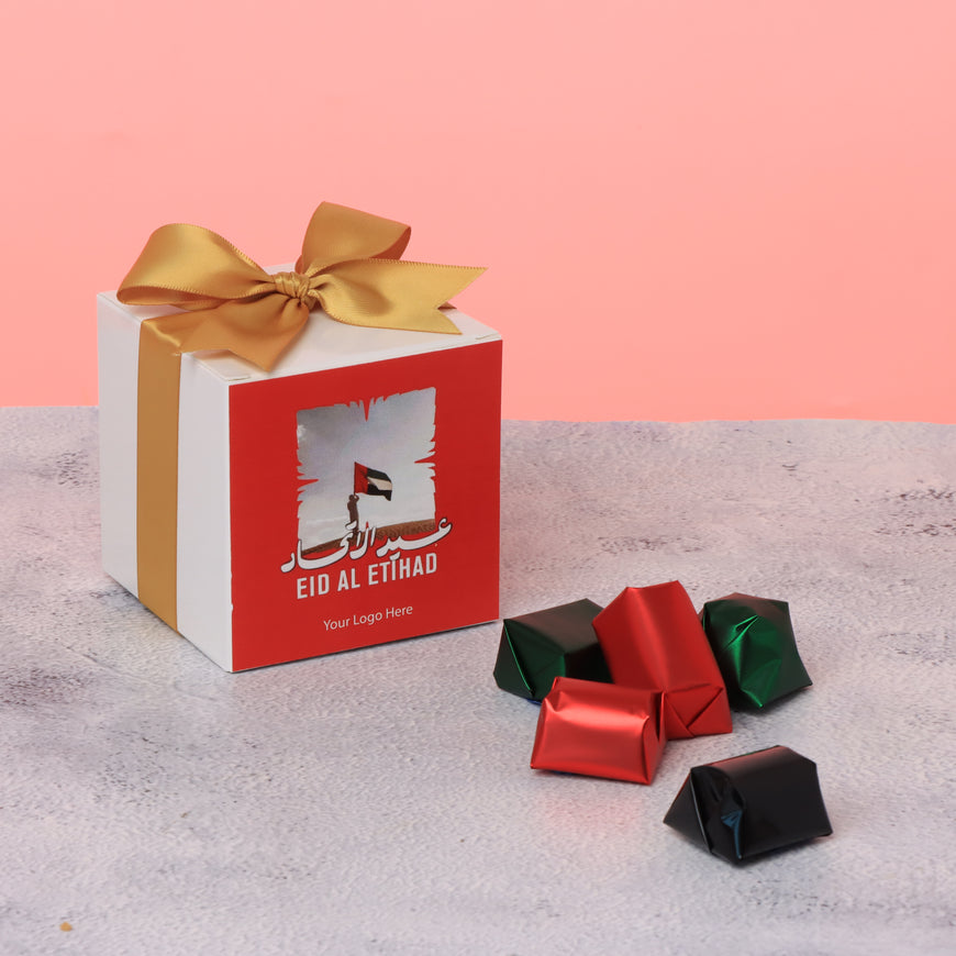 Set of 20 corporate customized UAE national day designed premium chocolate cube soft box