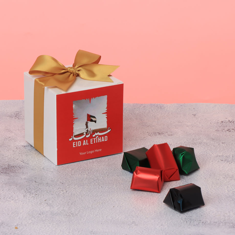 Set of 20 corporate customized UAE national day designed premium chocolate cube soft box