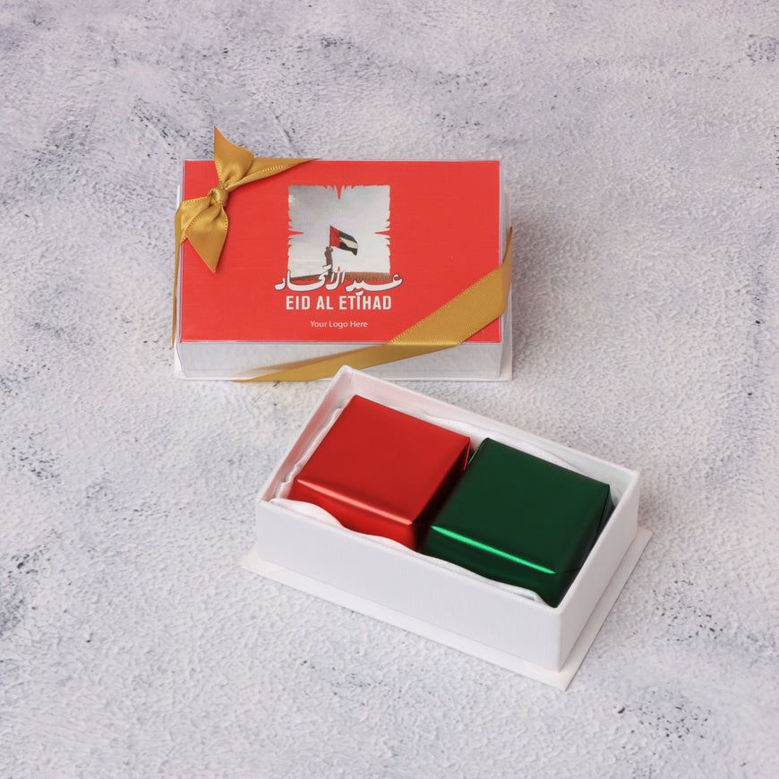 Set of 20 corporate customized UAE national day designed premium chocolate view top box