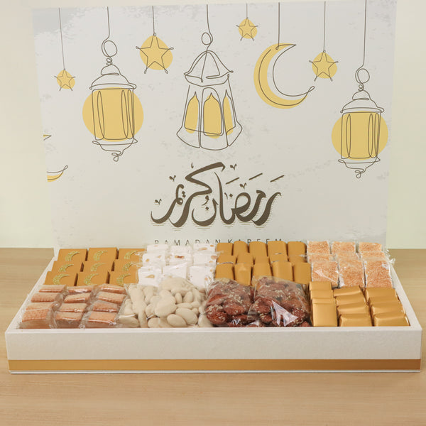 Ramadan Kareem lantern designed chocolate & sweets medium leather tray with acrylic backdrop