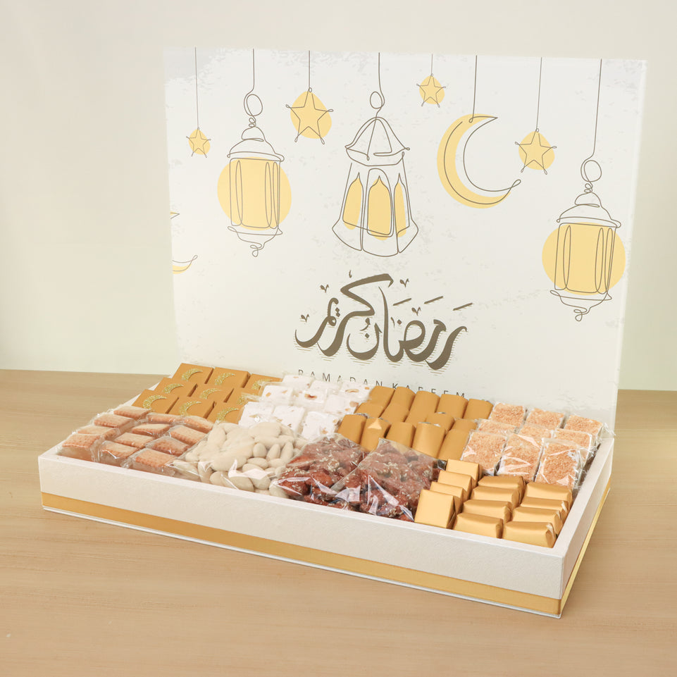 Ramadan Kareem lantern designed chocolate & sweets medium leather tray with acrylic backdrop