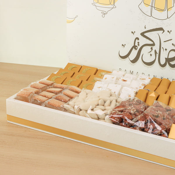 Ramadan Kareem lantern designed chocolate & sweets medium leather tray with acrylic backdrop