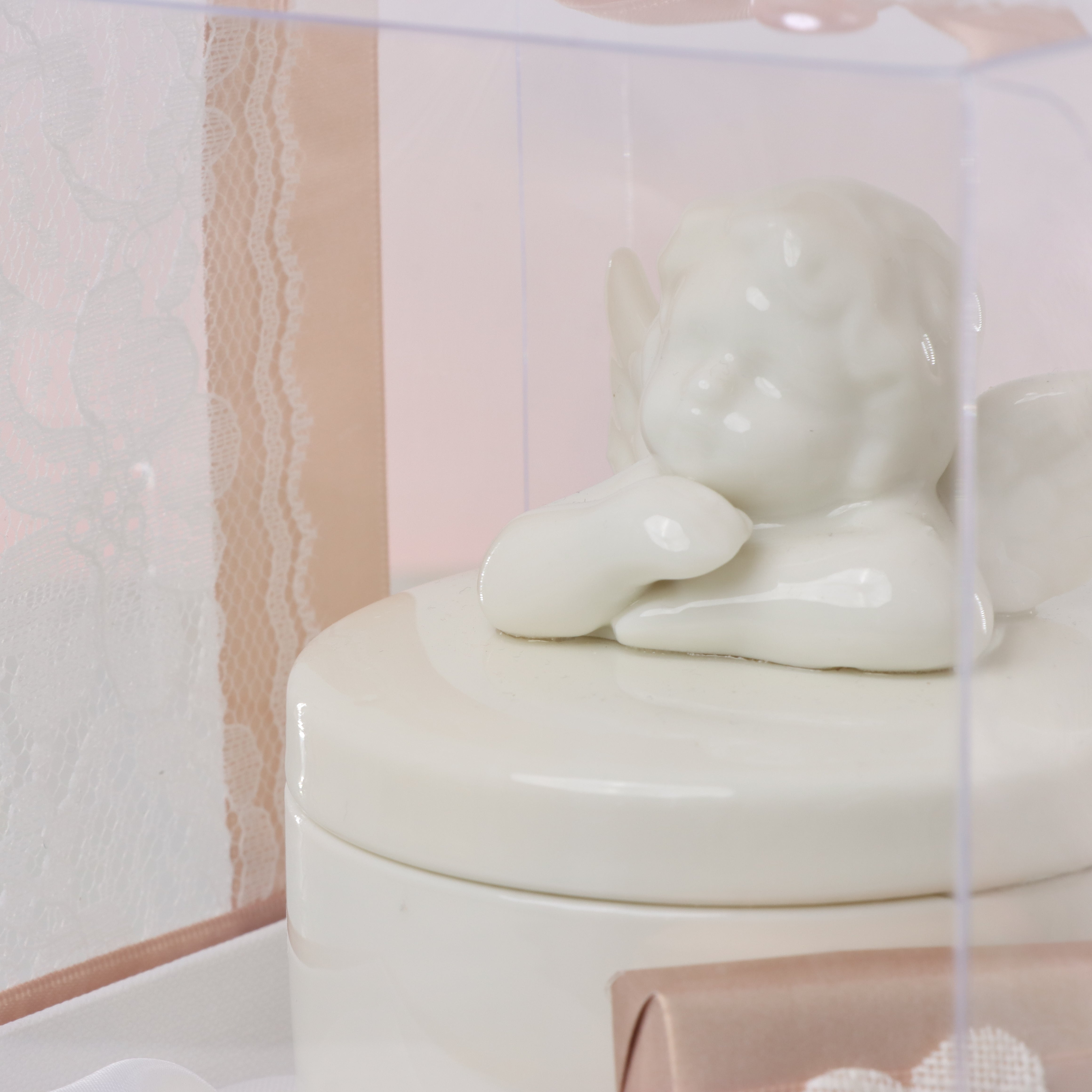 Set of 20 Baby girl ceramic angel trinket decorated chocolate clear box