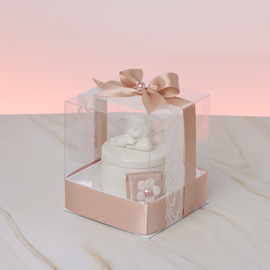 Baby girl ceramic angel trinket decorated chocolate clear box