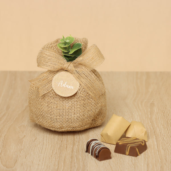Set of 20 Baby Rustic personalized chocolate jute bag