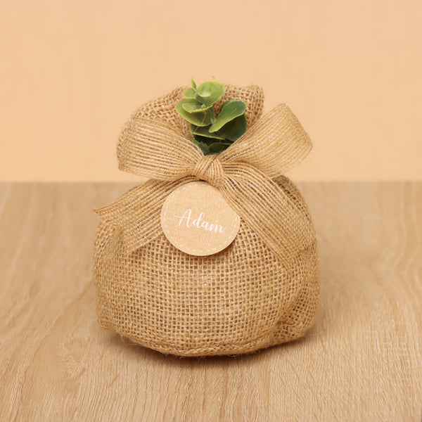 Set of 20 Baby Rustic personalized chocolate jute bag
