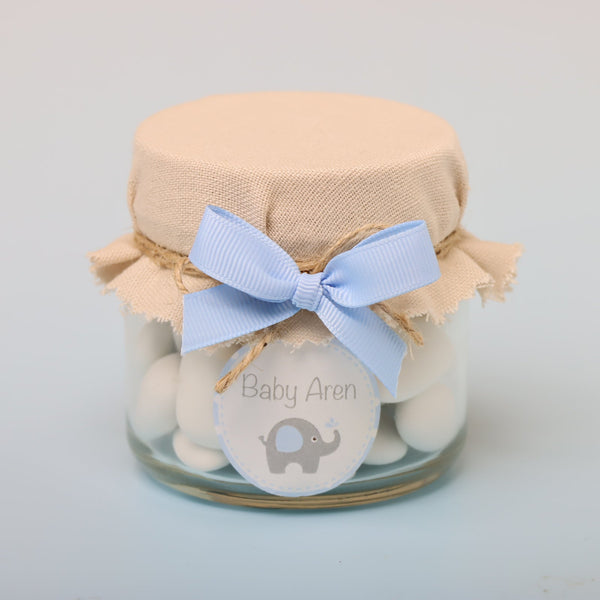 Set of 20 Personalized Elephant theme almond dragees jar